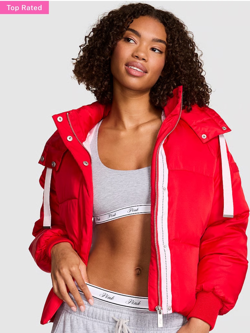 PINK Victoria's Secret Red Hooded Puffer Jacket